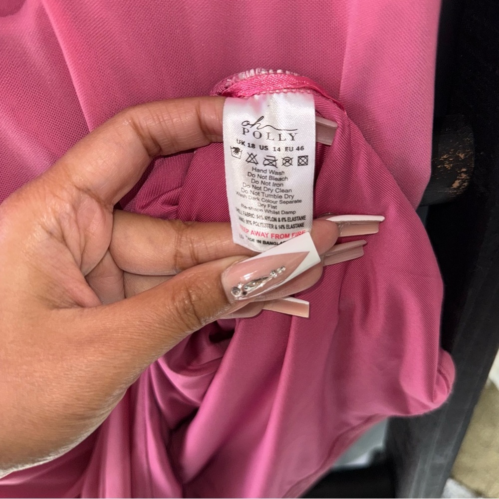 Oh Polly Ruched Cutout Embellished Long Sleeve Bodycon Mini Dress in Hot Pink - Picture 13 of 13